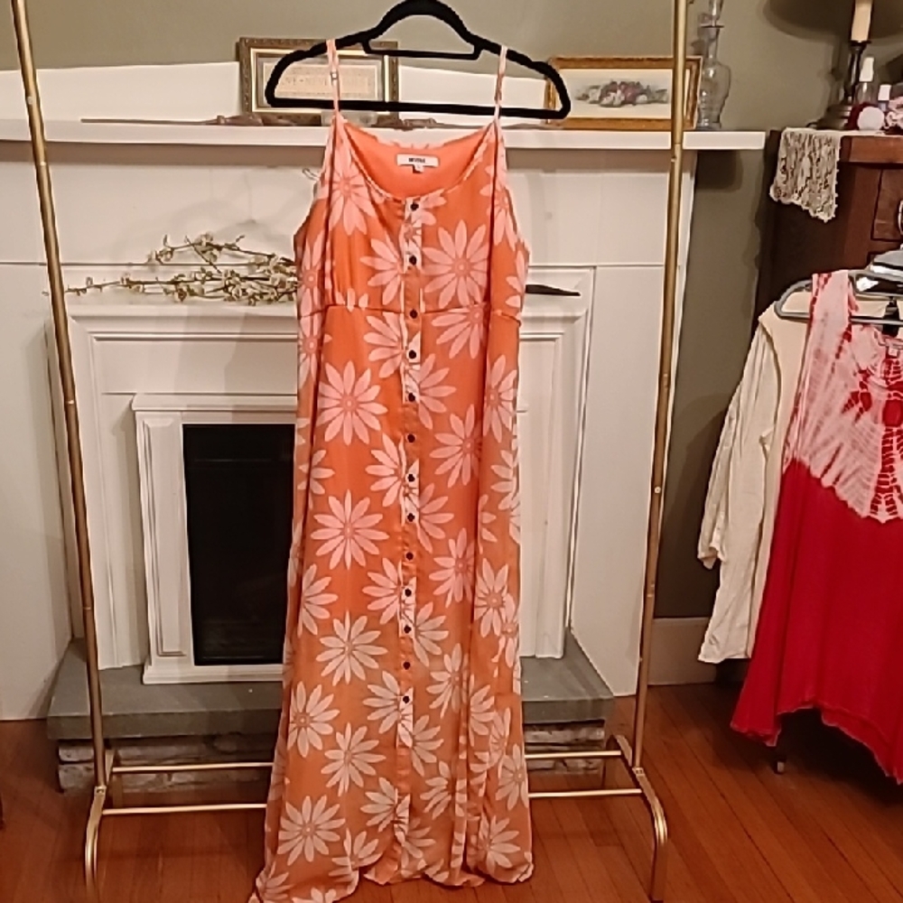 Daisy Print Orange Maxi Dress